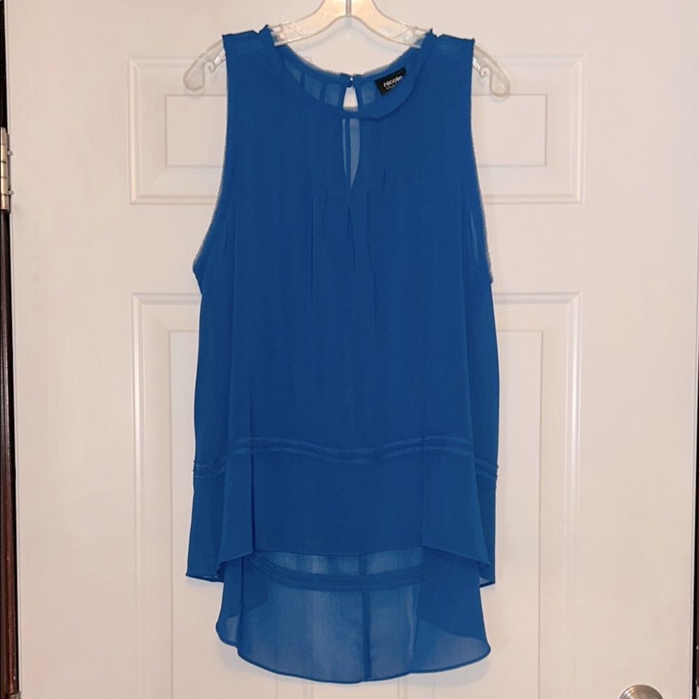 Nicole-Nicole Miller Sleeveless Top Blue L NWOT A-Line Hi/Low Hem Lagenlook